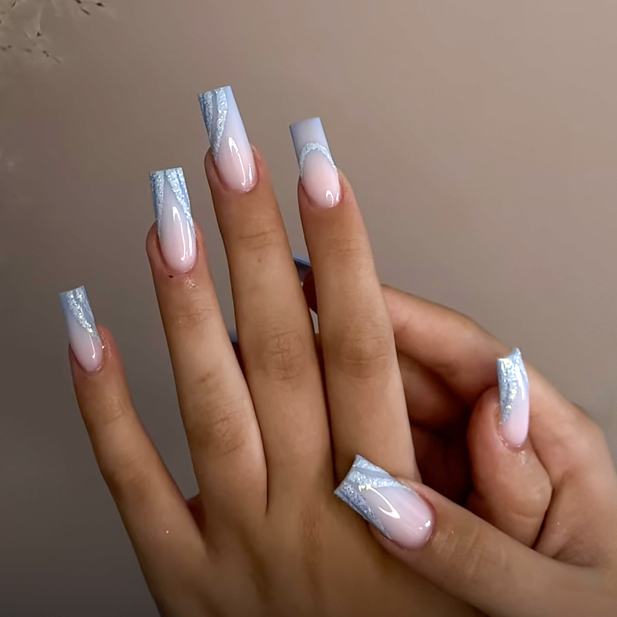 Nail Art Design - 24PCS French Minimalist Stripes Blue Pink