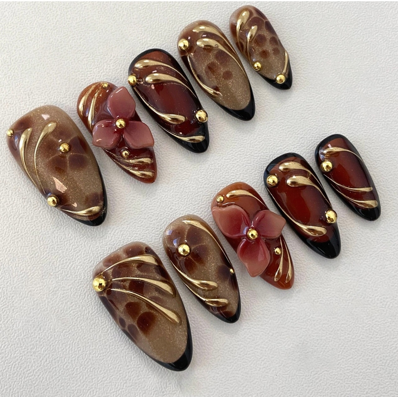Nail Art Design - 24pcs Leopard Print Brown Nails Art