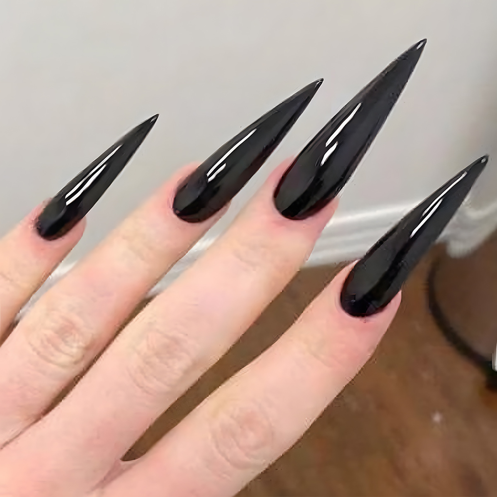 Nail Art Full Color - 24pcs Glossy Black Fake Nails Set