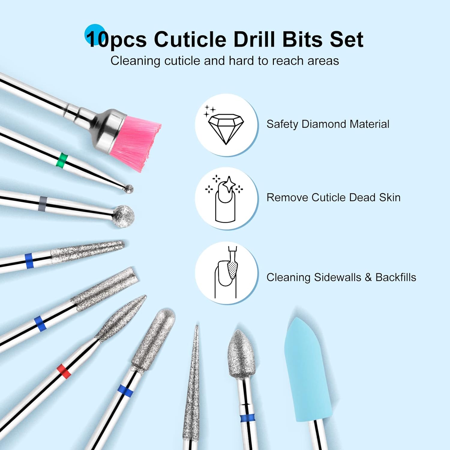 10Pcs Professional Nail Drill  - Nail Art Full Color ulasan dan harga