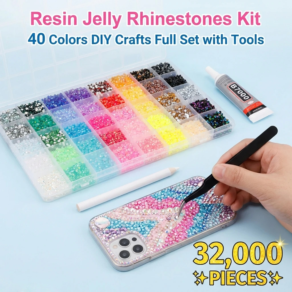 32000pcs Resin Jelly Rhineston - Nail Art Full Color ulasan dan harga