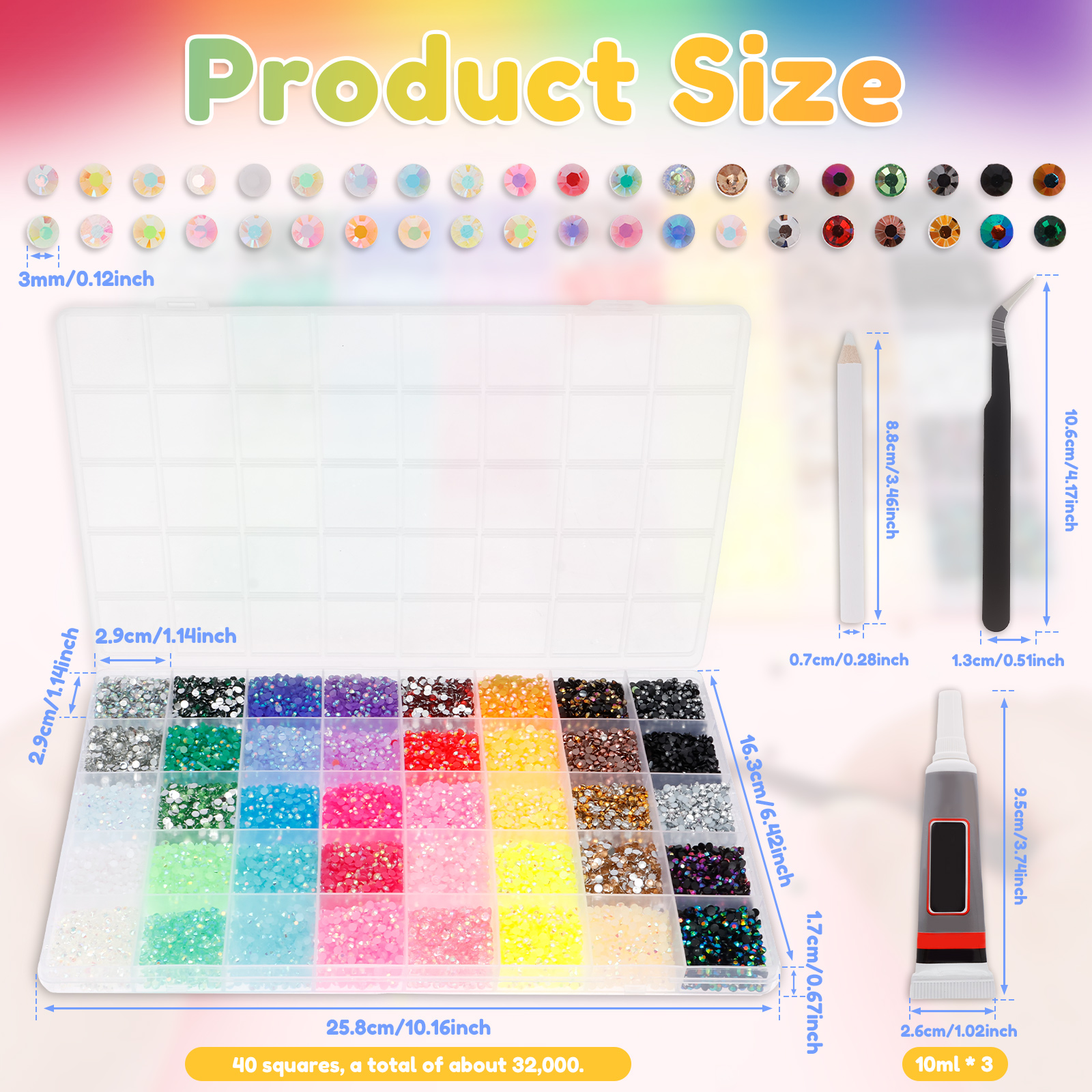 32000pcs Resin Jelly Rhineston - Nail Art Full Color ulasan dan harga