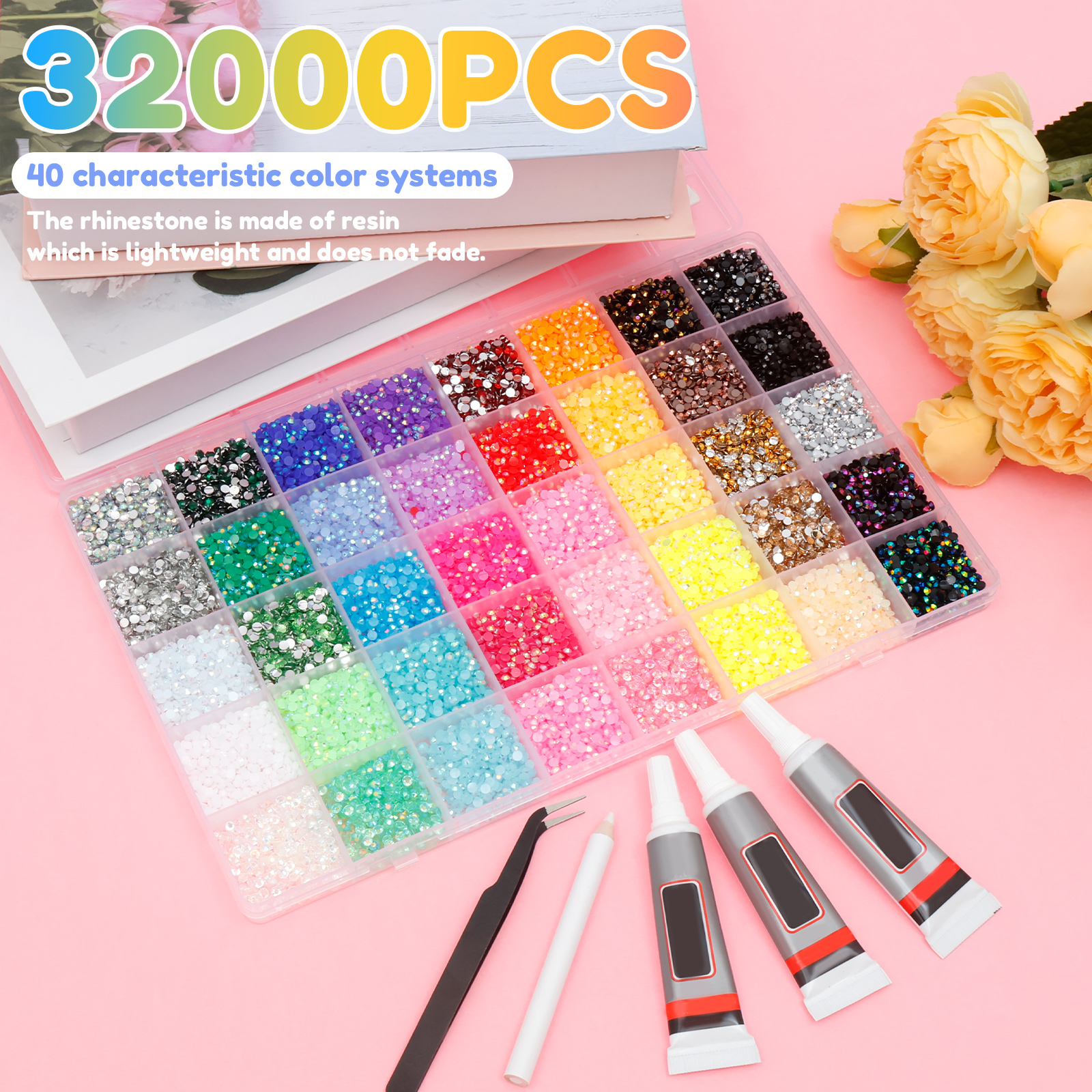 32000pcs Resin Jelly Rhineston - Nail Art Full Color ulasan dan harga