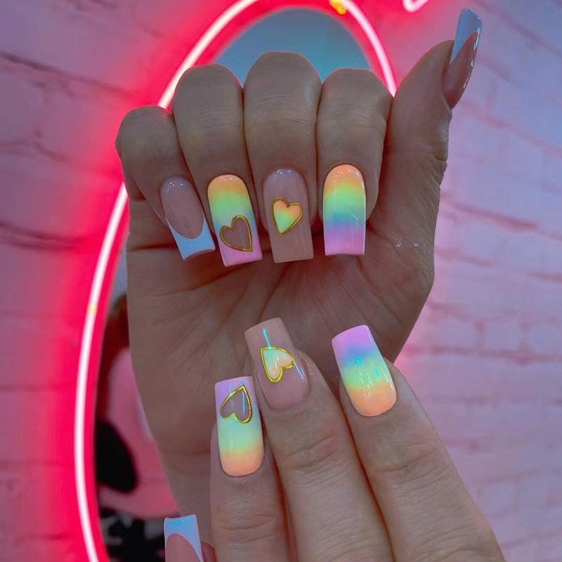 24Pcs Love Rainbow Press on Na - Nail Art Rainbow ulasan dan harga