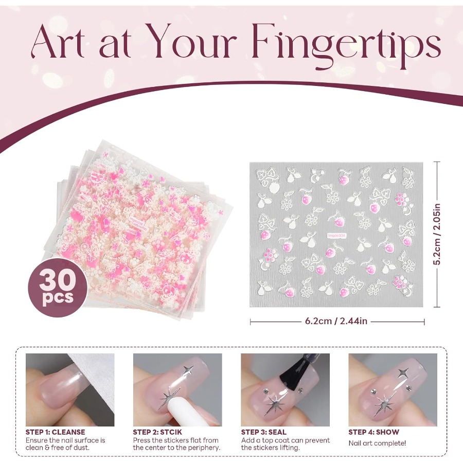 30 Sheets 3D Self Adhesive Flo - Nail Art Design ulasan dan harga