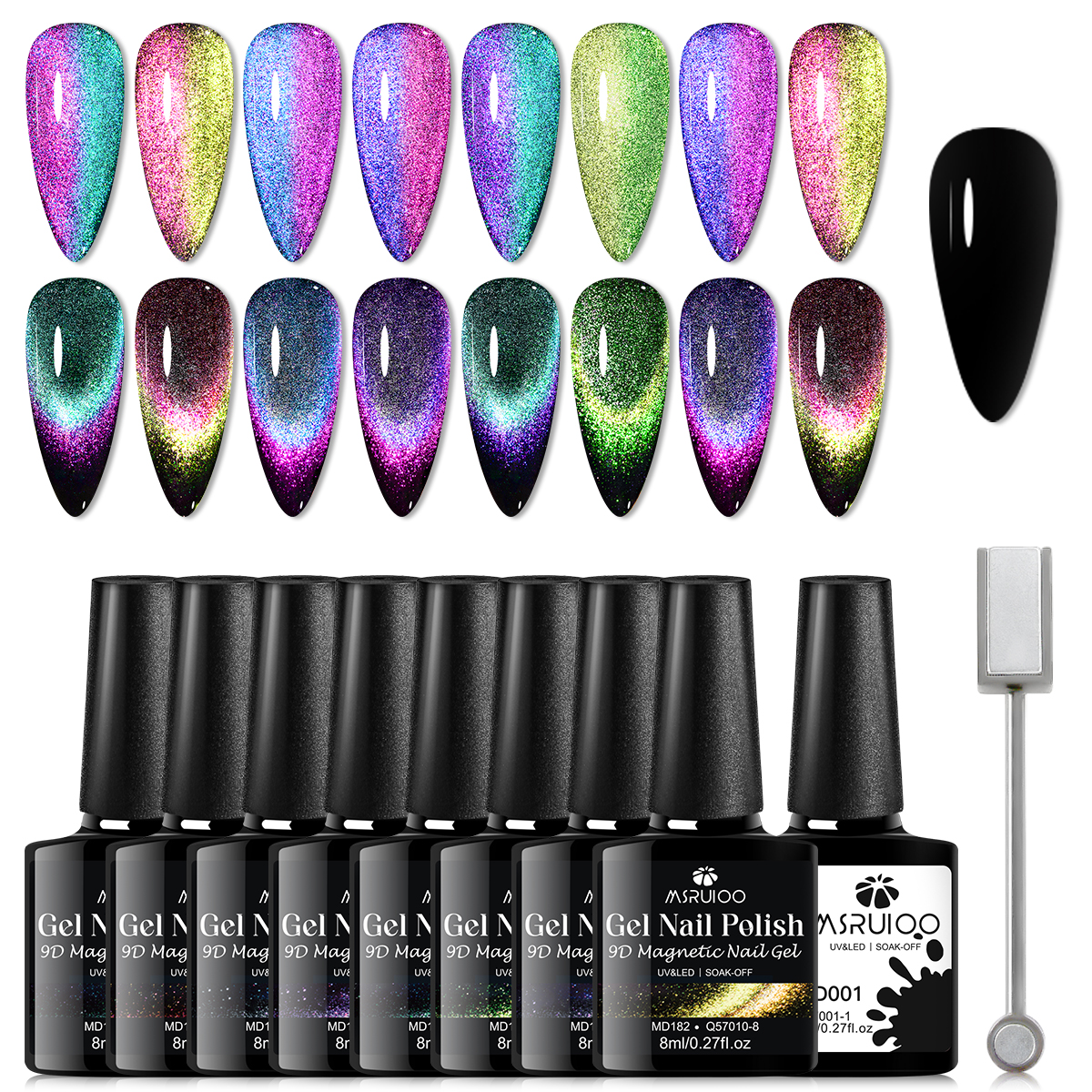 10pcs 8ml 9D Rainbow Cat Magne - Nail Art Rainbow ulasan dan harga