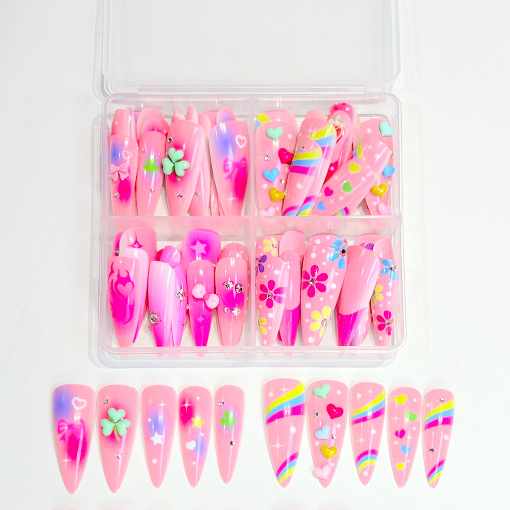 96Pcs Long Stiletto Fake Nails - Nail Art Rainbow ulasan dan harga