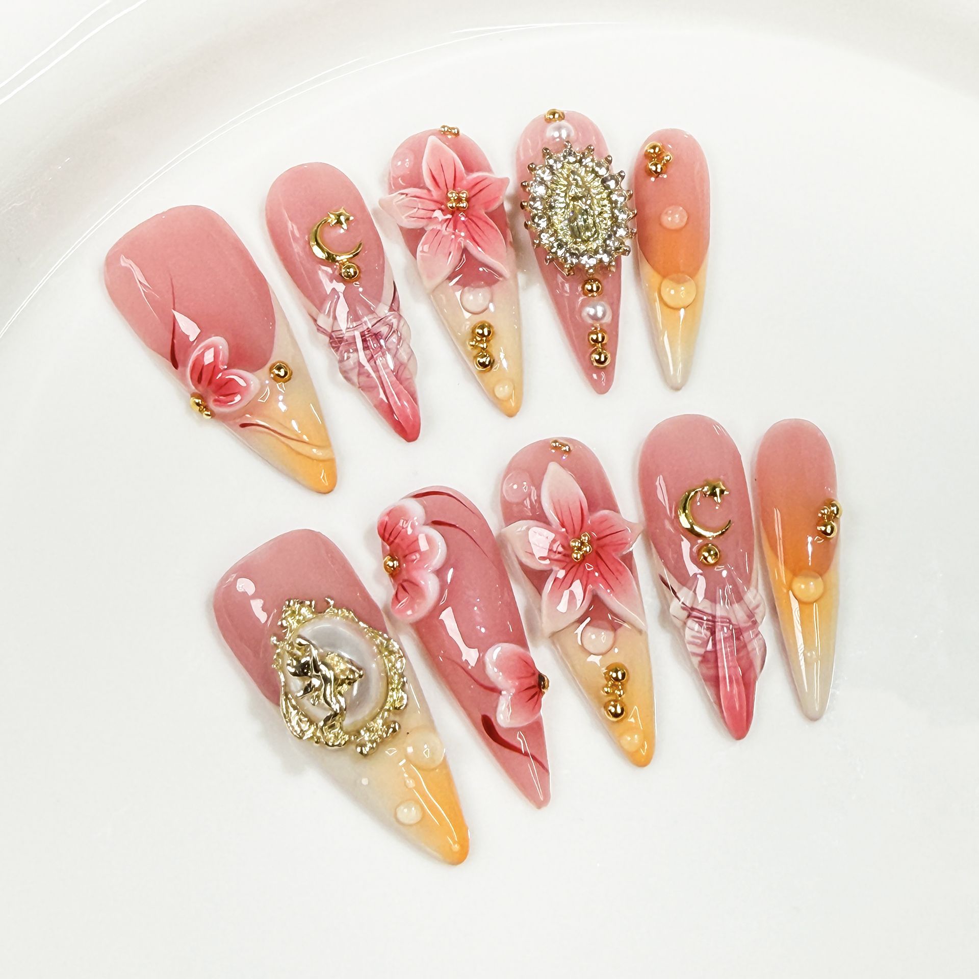 10Pcs Retro Long Stiletto Fake - Nail Art Design ulasan dan harga