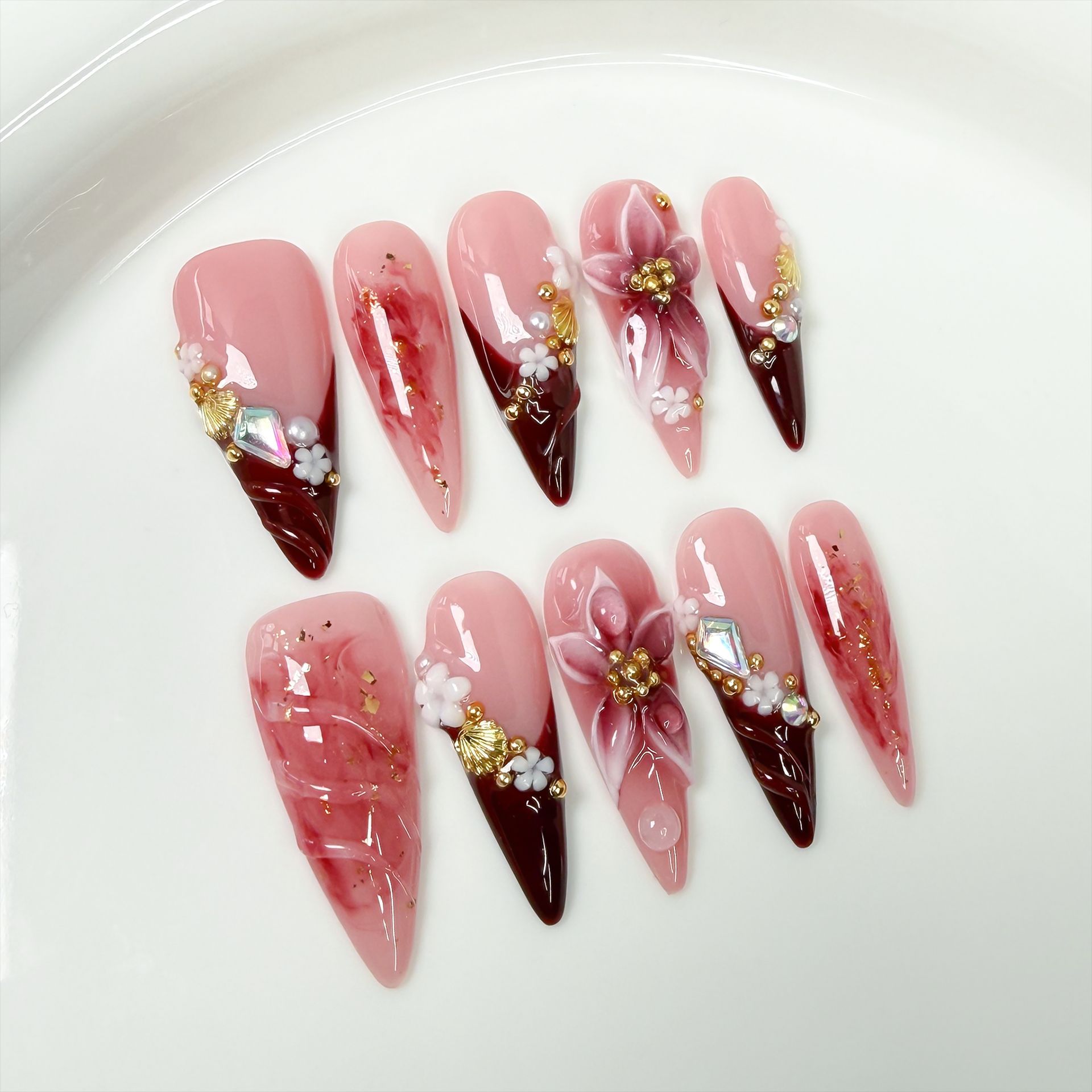 10Pcs Retro Long Stiletto Fake - Nail Art Design ulasan dan harga