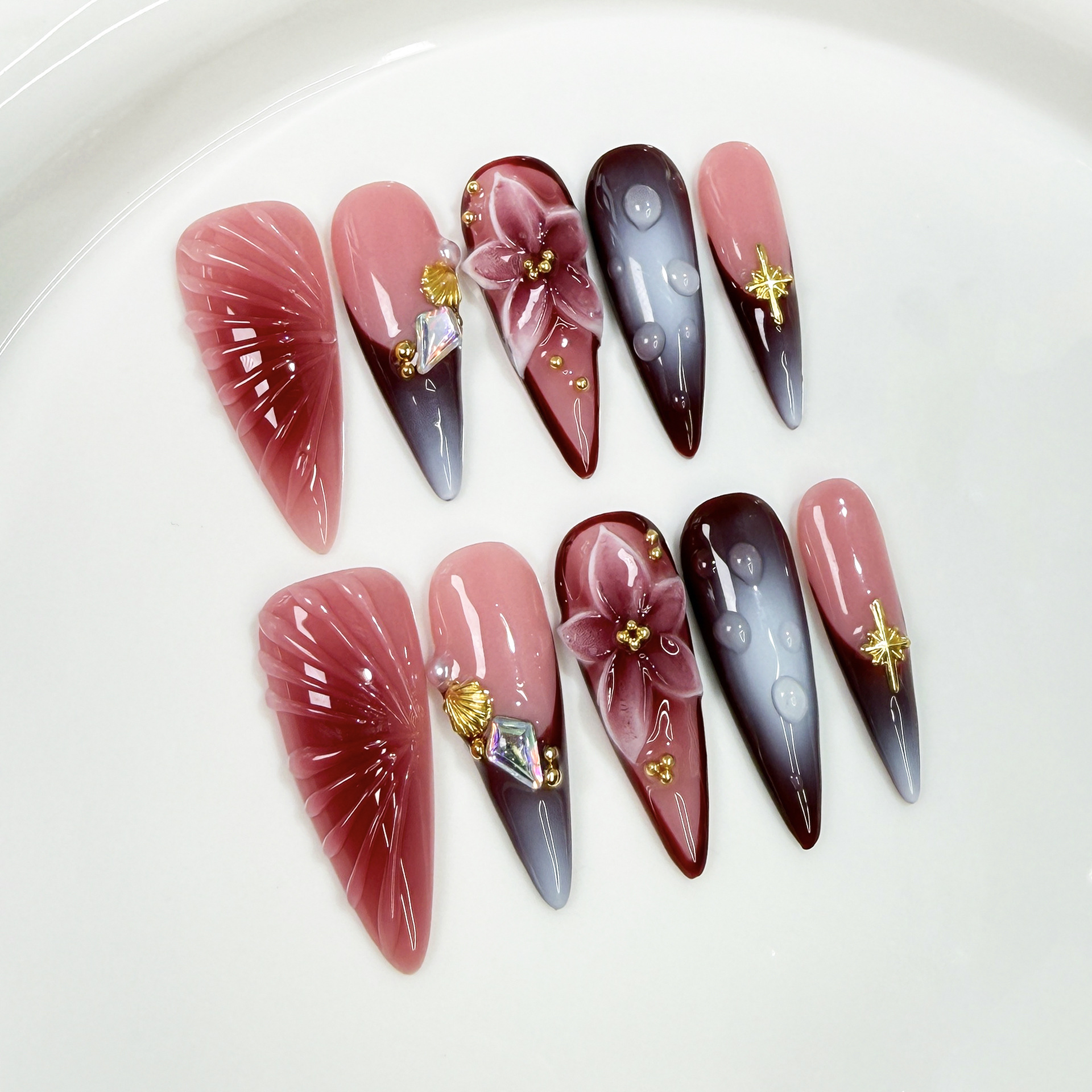 10Pcs Retro Long Stiletto Fake - Nail Art Design ulasan dan harga