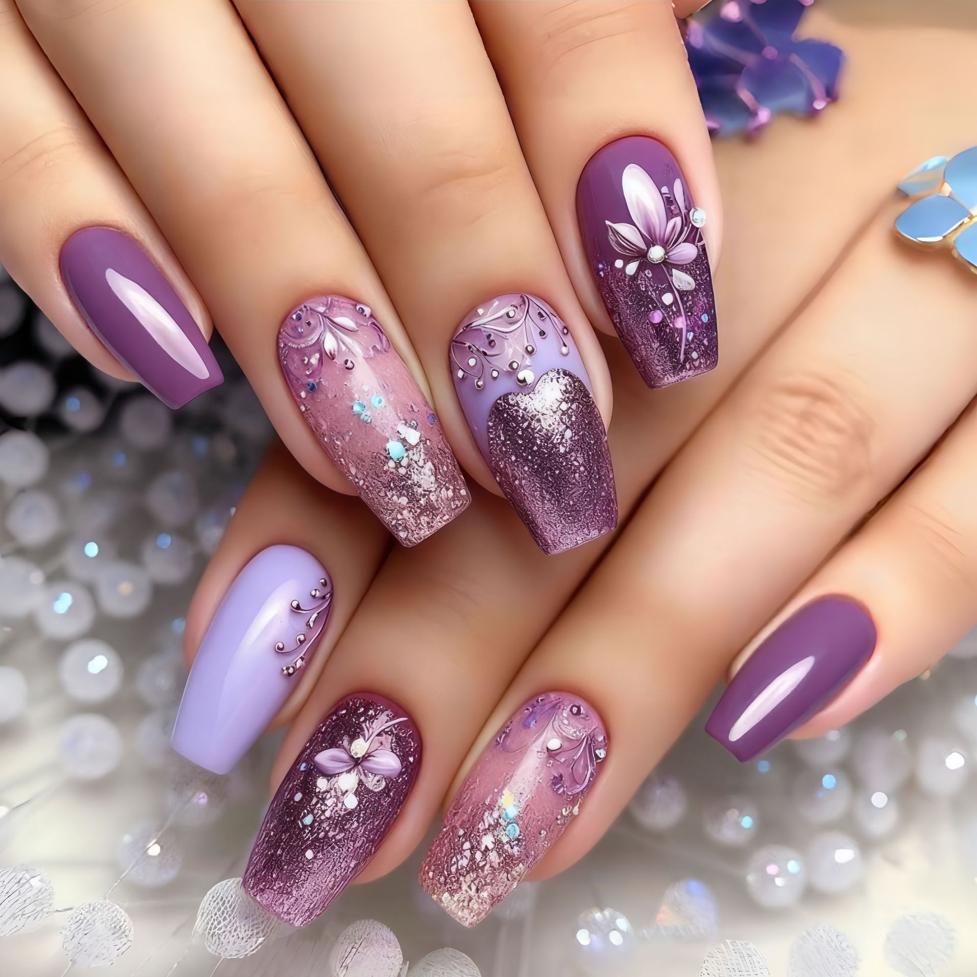 Medium long fake nails gradien - Nail Art Design ulasan dan harga