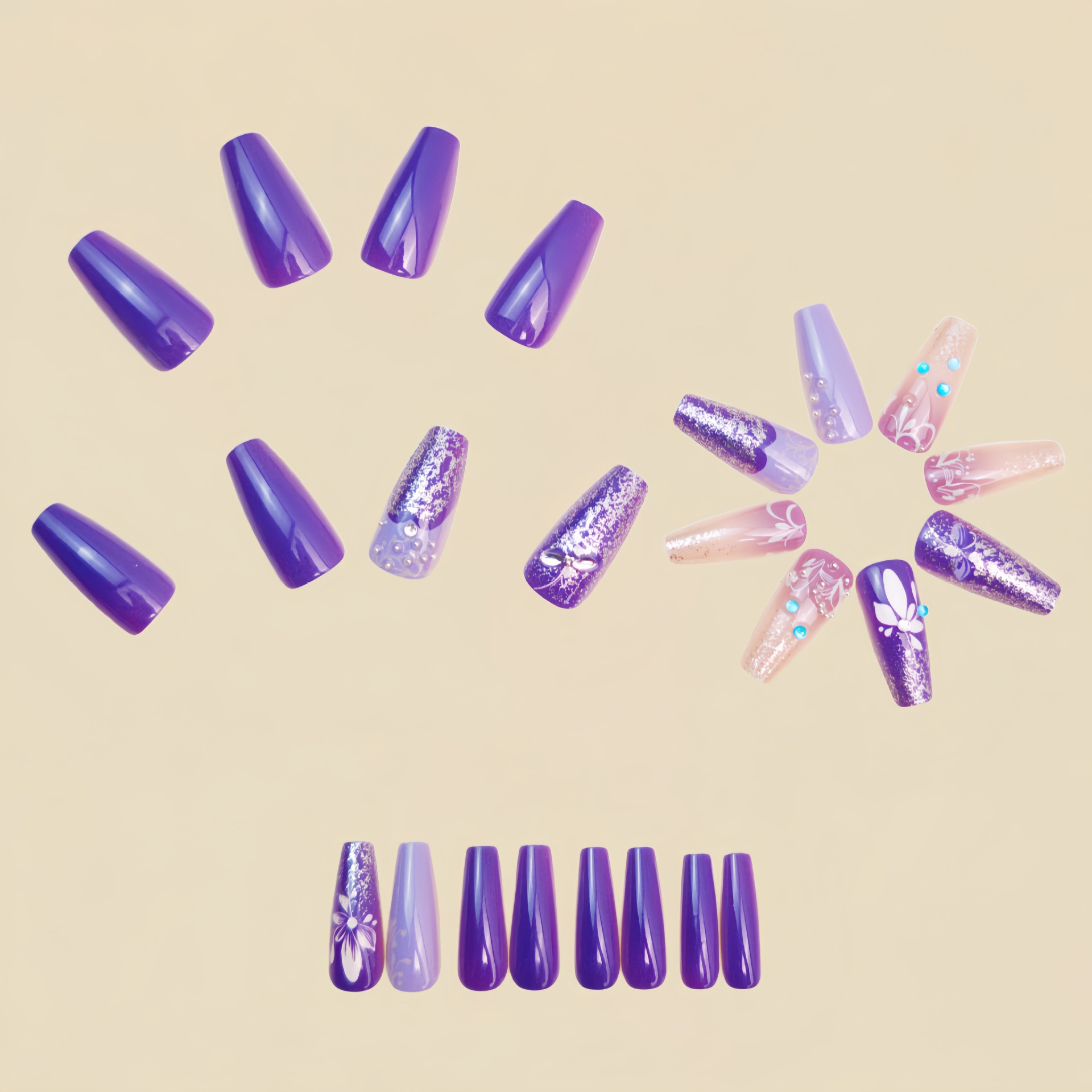 Medium long fake nails gradien - Nail Art Design ulasan dan harga