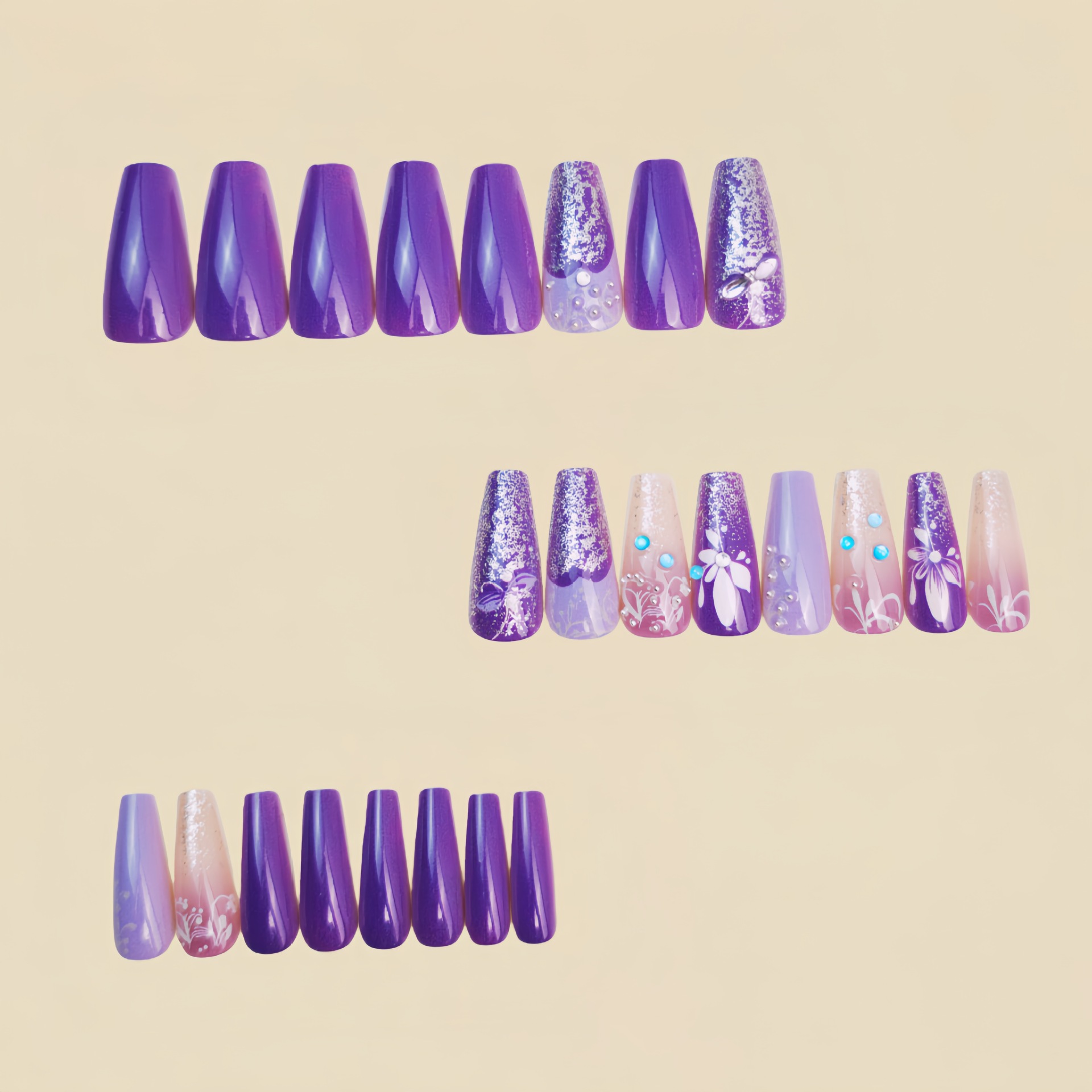 Medium long fake nails gradien - Nail Art Design ulasan dan harga