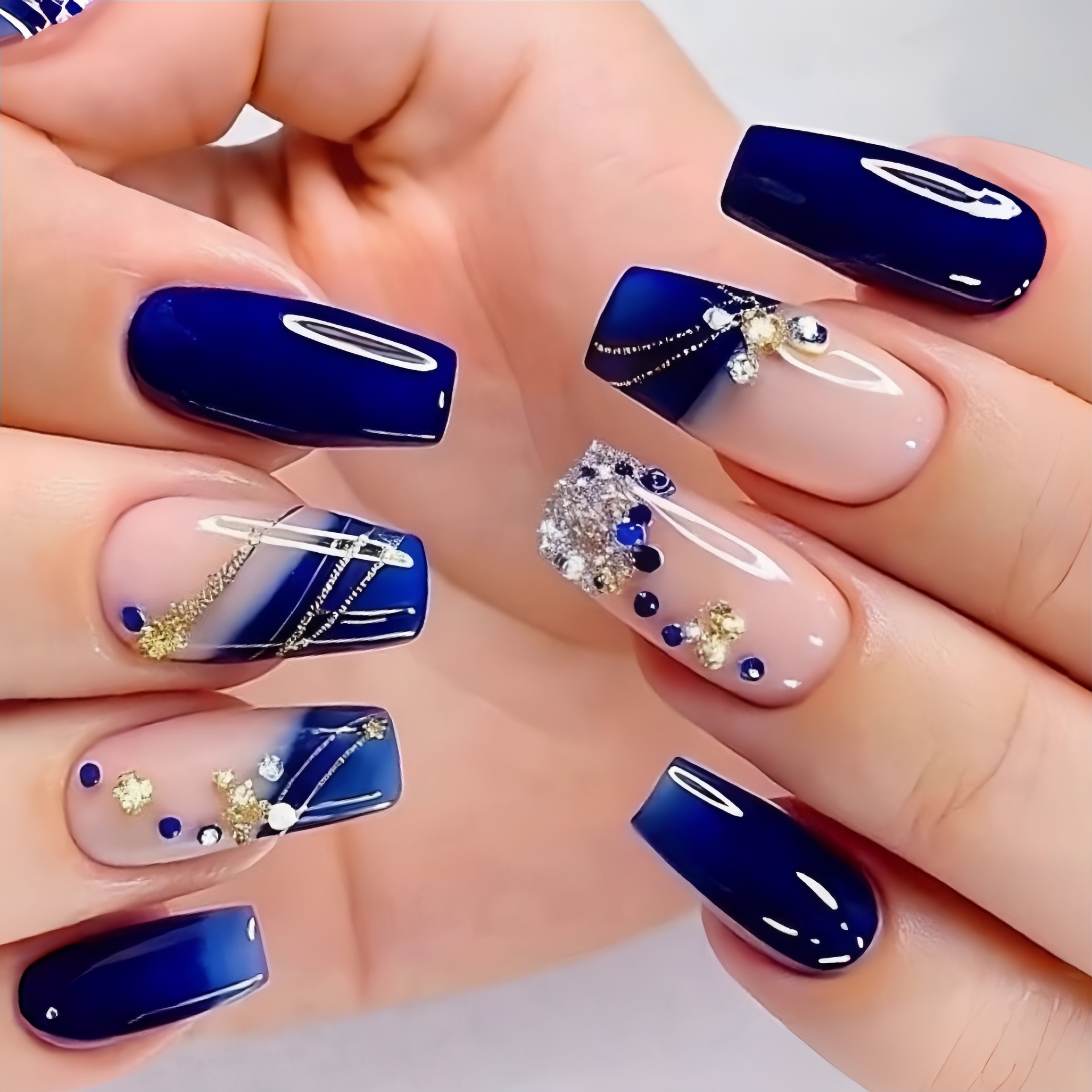 Medium long fake nails gradien - Nail Art Design ulasan dan harga