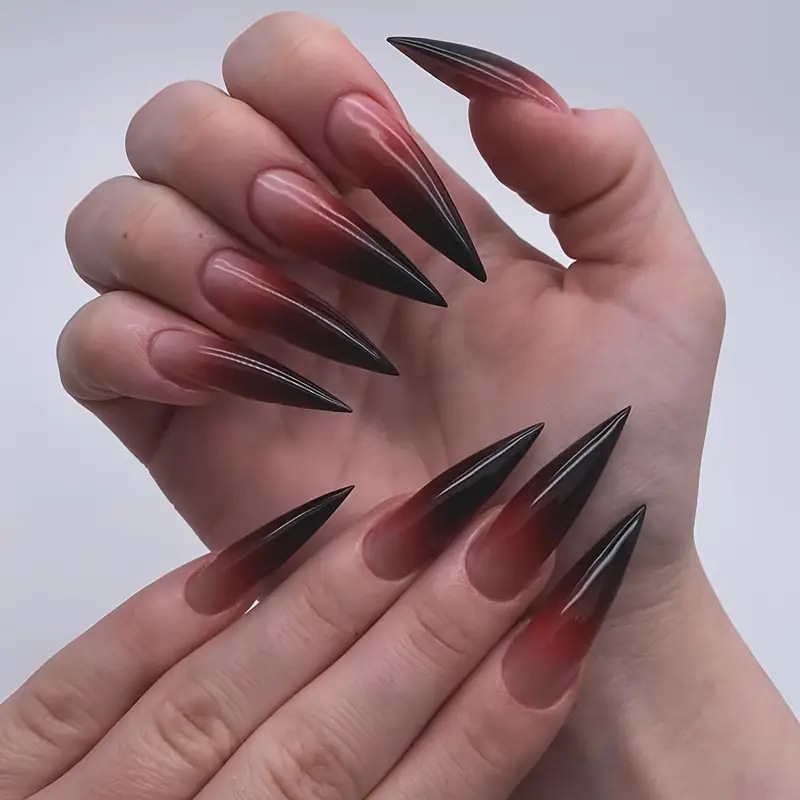 24pcs Glossy Black Fake Nails  - Nail Art Full Color ulasan dan harga