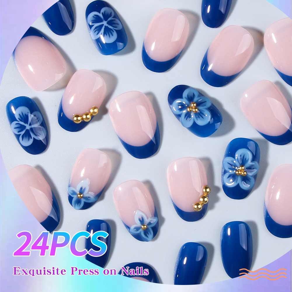 24pcs Short Oval 3D Gel Nail S - Nail Art Design ulasan dan harga