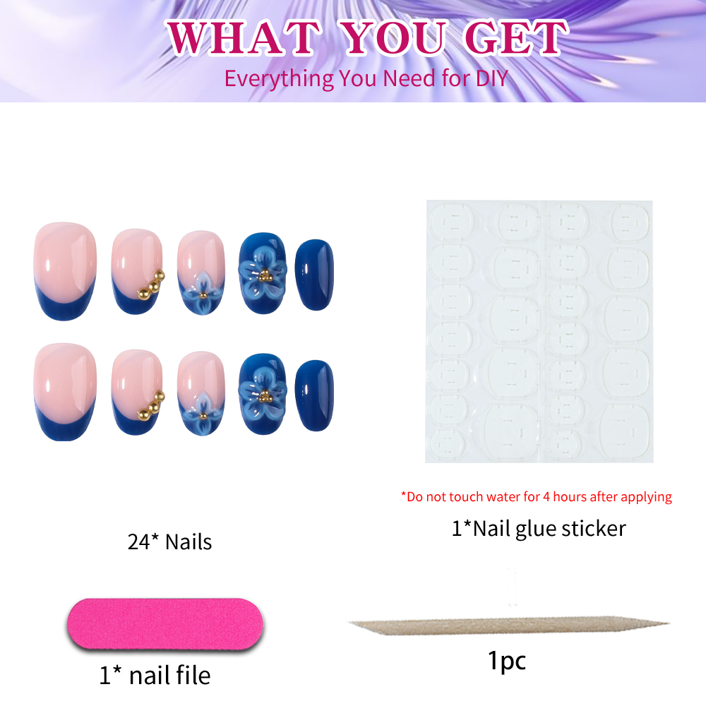 24pcs Short Oval 3D Gel Nail S - Nail Art Design ulasan dan harga